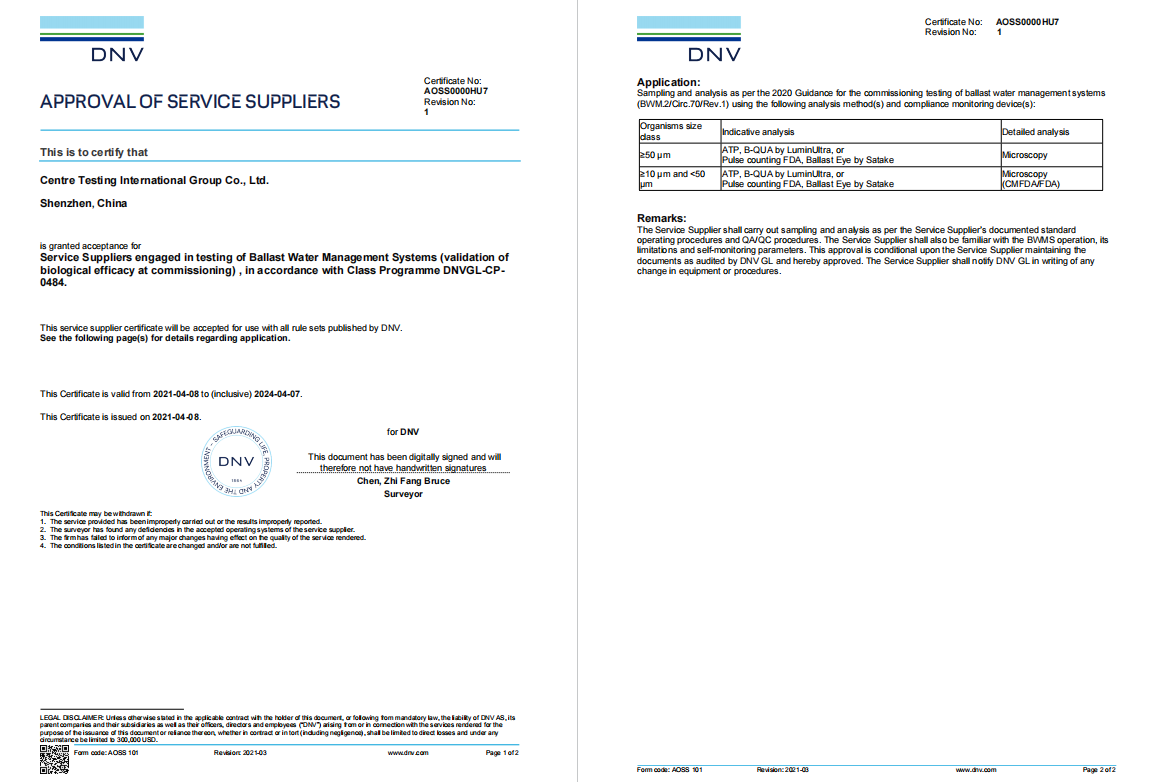 NG28-Maritec got DNV Approval for BWMS Commissioning Test