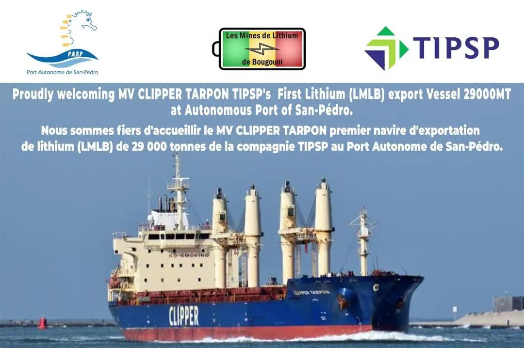 First Shipment of Lithium Concentrate from Bougouni Lithium Mine Departs from San Pedro Port