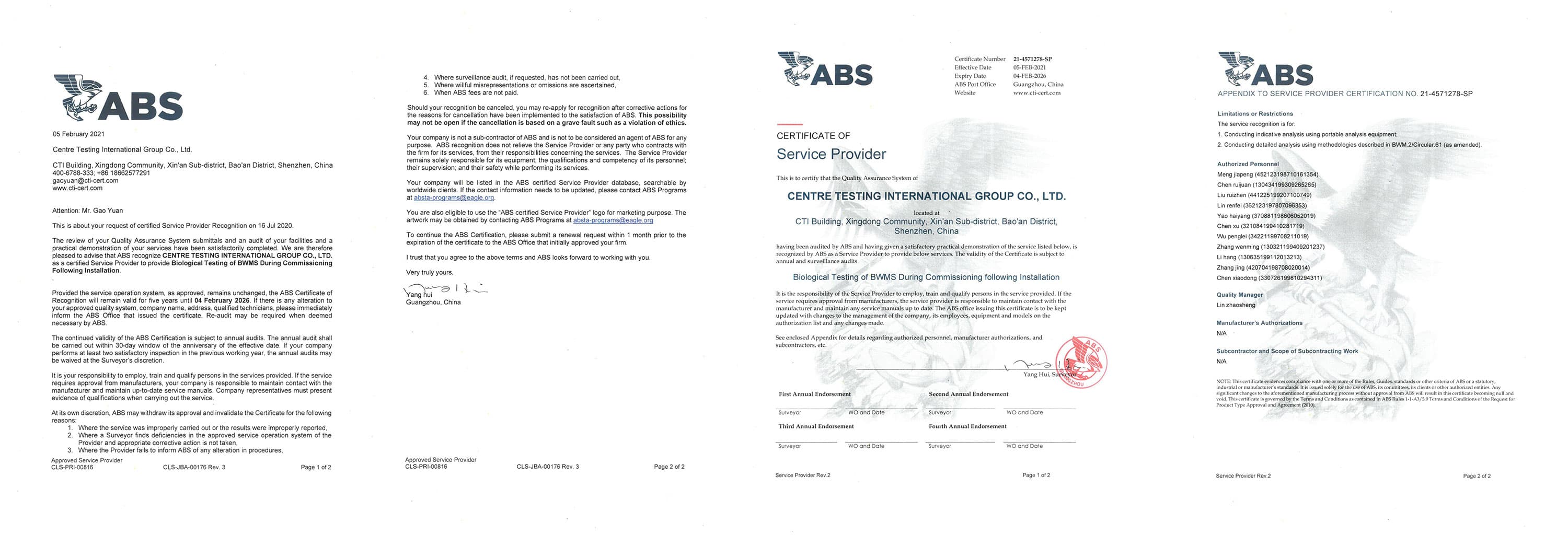 ABS?approval?certificate-BWMS?commissioning?testign